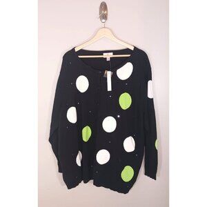 Quacker Factory‎ Polka Dot Sequin 3/4 Length Sleeve Button Cardigan Size 3X NWT